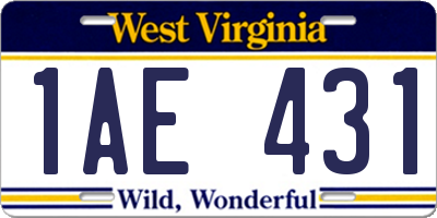 WV license plate 1AE431