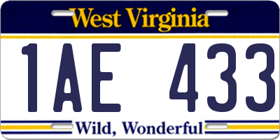 WV license plate 1AE433