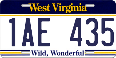 WV license plate 1AE435