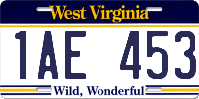 WV license plate 1AE453