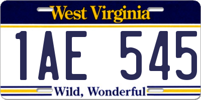 WV license plate 1AE545