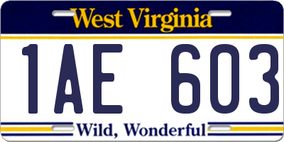 WV license plate 1AE603