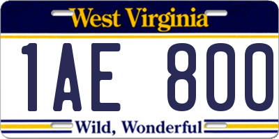 WV license plate 1AE800