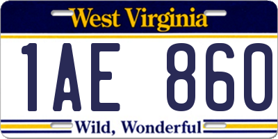 WV license plate 1AE860