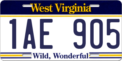 WV license plate 1AE905