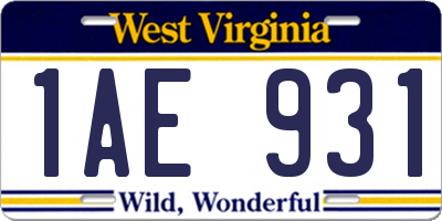 WV license plate 1AE931