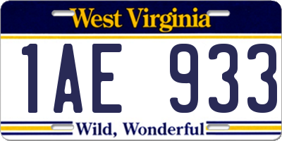 WV license plate 1AE933