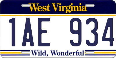 WV license plate 1AE934