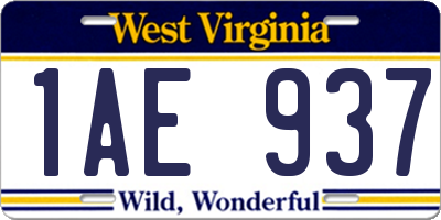 WV license plate 1AE937