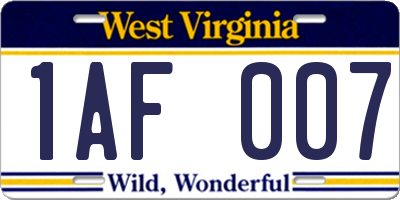 WV license plate 1AF007