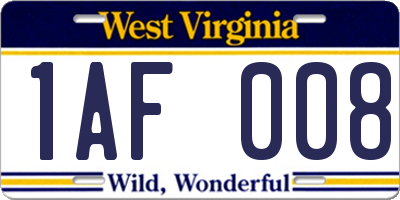 WV license plate 1AF008