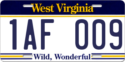 WV license plate 1AF009