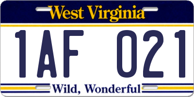 WV license plate 1AF021