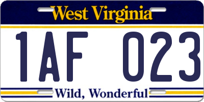 WV license plate 1AF023