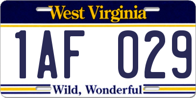 WV license plate 1AF029