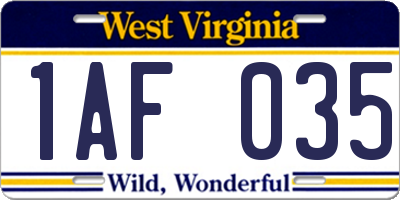WV license plate 1AF035