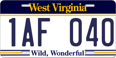 WV license plate 1AF040