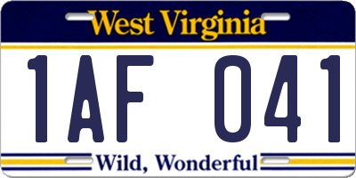 WV license plate 1AF041