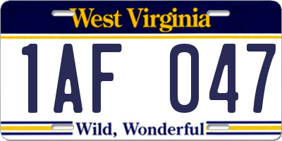 WV license plate 1AF047