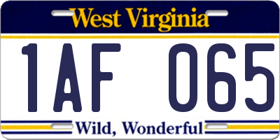 WV license plate 1AF065