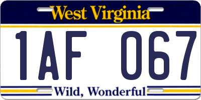 WV license plate 1AF067