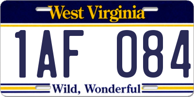 WV license plate 1AF084