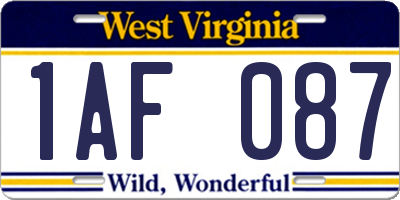 WV license plate 1AF087