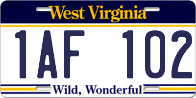 WV license plate 1AF102