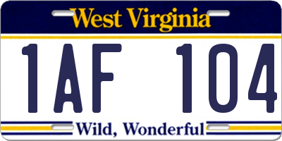 WV license plate 1AF104