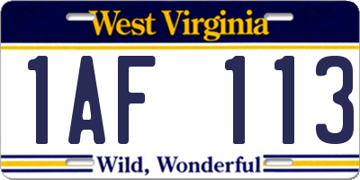 WV license plate 1AF113