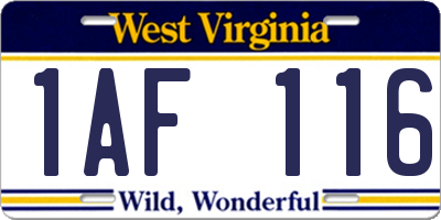 WV license plate 1AF116