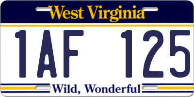 WV license plate 1AF125