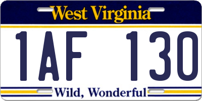 WV license plate 1AF130