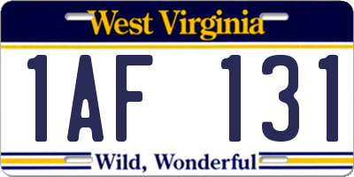 WV license plate 1AF131