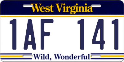 WV license plate 1AF141
