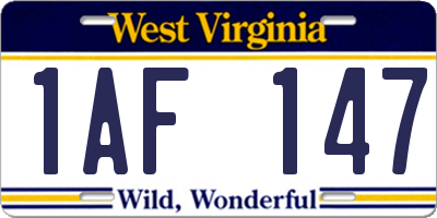 WV license plate 1AF147