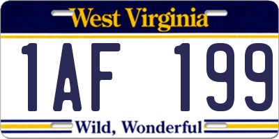 WV license plate 1AF199