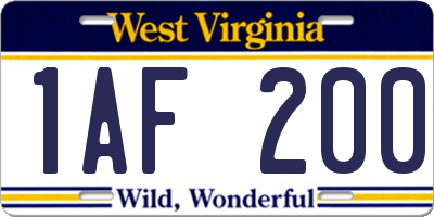 WV license plate 1AF200