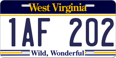WV license plate 1AF202