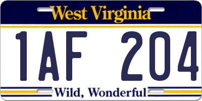 WV license plate 1AF204