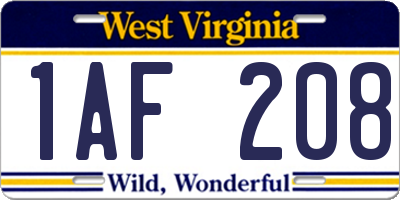 WV license plate 1AF208