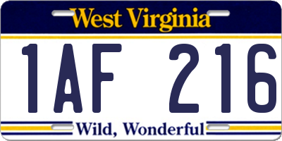 WV license plate 1AF216