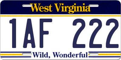 WV license plate 1AF222