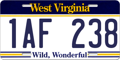 WV license plate 1AF238