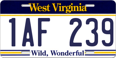 WV license plate 1AF239