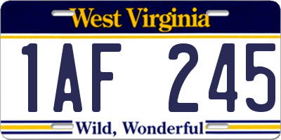 WV license plate 1AF245