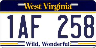 WV license plate 1AF258