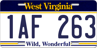 WV license plate 1AF263