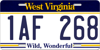 WV license plate 1AF268