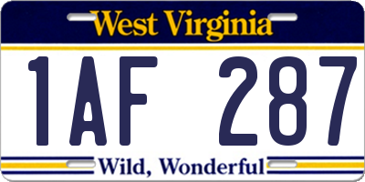 WV license plate 1AF287